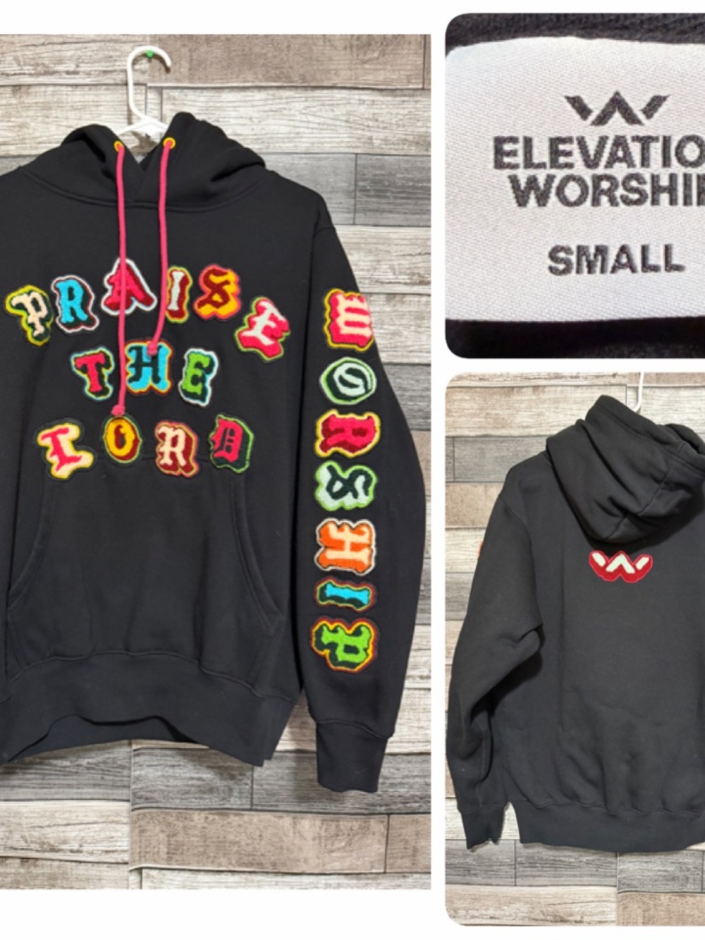 Elevation Worship Hoodie Men’s S Black Pullover Patches Heavyweight Fleece